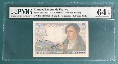 France 5 Francs 1943-45 Pick# 98a PMG: 64 EPQ Choice UNC. (#2316) - Image 1 of 2