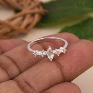 Moissanite and Marquise Green Amethyst Ring 14k White Gold Engagement Rings Gift - Picture 1 of 5