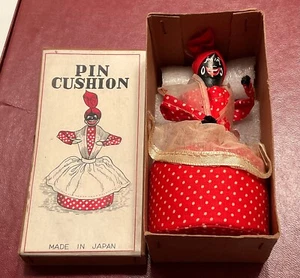 Vintage 1930s JAPAN tin Novelty figural PINCUSHION DOLL hand painted BOXED - Picture 1 of 9