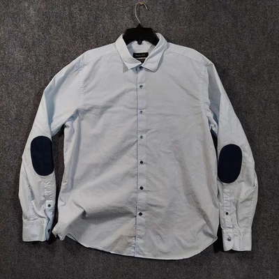Camisa Massimo Dutti Para Hombres 2XL Azul Claro Abotonada Manga Larga Parche en el Codo Foto 1 de 4