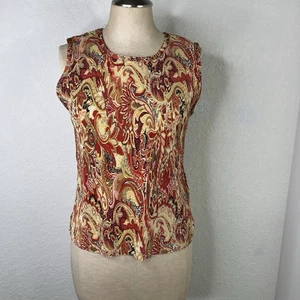 Blusa Plisada Vintage Sin Mangas Talla M Hecha en Taiwán, Estampado Paisley, Verano - Imagen 1 de 7