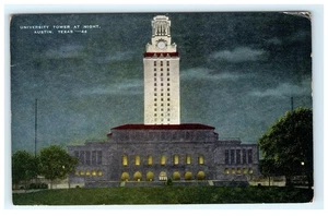 1954 University Tower at Night Austin Texas Vintage Lithographie Postkarte - Bild 1 von 2