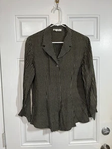 Zanella Made in Italy Button Down Blouse Womens US 8 Black Gold Business Casual - Picture 1 of 4