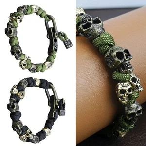 Retro Adjustable Skull Handmade Bracelet Gothic Skeleton Woven Punk Bangle - Picture 1 of 26