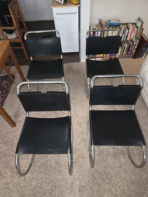 Mid Century Bauhaus MR 10 Black Side Chairs by Mies van der Rohe for Knoll - Image 1 of 4