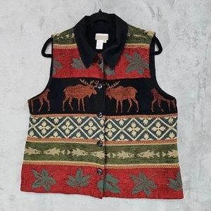 Vintage Coldwater Creek Vest Women Sz XXL Multicolor 90s Bohemian Country Moose - Picture 1 of 5