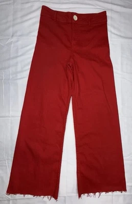 Zara Girls Jeans, Bright Red, Flare, Rough Edge, Adjustable Waist, Size 13-14 - Image 1 of 4