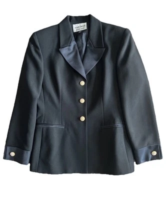 Chaqueta blazer de esmoquin negra para mujer Albert Nipon estrás satinado talla 8P vintage Foto 1 de 4