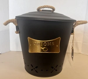 Black Metal Onion Bin With Handles - Picture 1 of 10