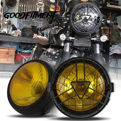 Faro de motocicleta vintage ámbar lente retro y rejilla para Triumph Scrambler XC XE Foto 1 de 4