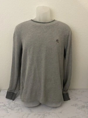 Mens Size Medium Express Heathered Gray Cotton Sweater Crew Neck Pullover C1 - Image 1 of 4