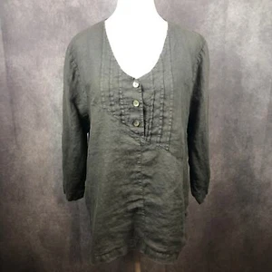 Mosaik Shirt Damen Large 100 % Leinen Bluse Lagenlook Oberteil grau Langarm USA - Bild 1 von 11