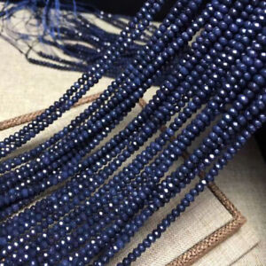 Natural 2x4mm Faceted Dark Blue Sapphire Gemstone Rondelle Loose Beads 15'' AA