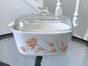 Vintage Rare Larg 5 Qt 5L Corning Ware Casserole Dish w Lid Peach Floral A 5 336 - Picture 1 of 5
