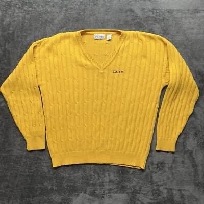 Suéter Izod De Colección Para Hombres Grande Amarillo Tejido con Cable Cuello en V Manga Larga Preppy Foto 1 de 4