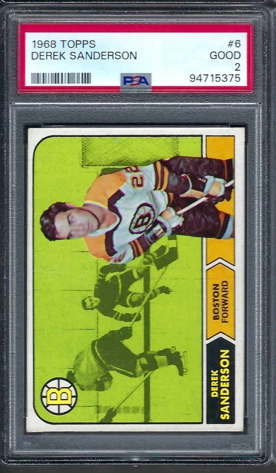 1968 Topps Hockey # 6 Derek Sanderson Boston PSA 2 - Image 1 of 1