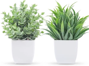 2 Pack Small Fake Plants Mini Artificial Potted Plants for Table Desk Home Bathr - Picture 1 of 12