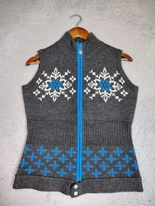 Neve Designs Cardigan Women Medium Gray Floral 100% Wool Ribbed Full Zip Sweater - Picture 1 of 11
