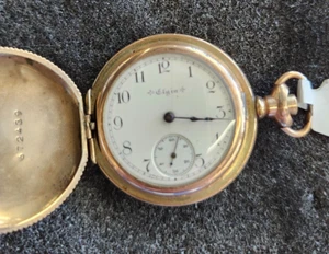 1901 Elgin Model 1 Grade 222 0s 7j 10KTGF Wadsworth Hunter Case Pocket Watch - Picture 1 of 9
