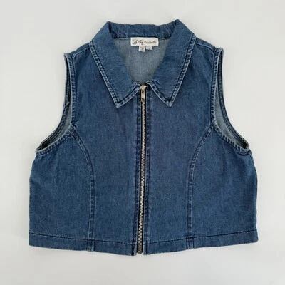 Vtg Y2K My Michelle Denim Vest Sz 14 Zip Up Cropped USA Made Jean Tank Top - Image 1 of 4