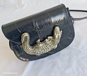 Bolso de mano bandolera de cuero Glen Miller para Ann Turk con cierre de vajilla de metal de colección - Imagen 1 de 7