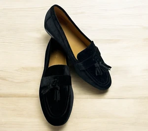 J.Crew Women's Velvet Slip On Loafers With Tassels Flats Black Size 8.5 NWOT - Picture 1 of 8