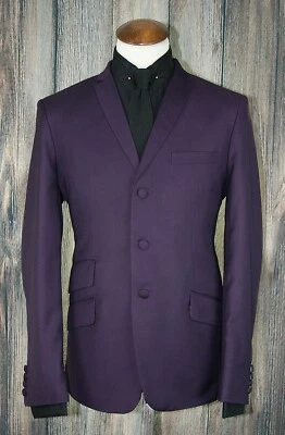 Mod Skinhead Suit Purple 3 Button Suit Slim Fit 2-1 pocket 1960's suiting retro - Image 1 of 4