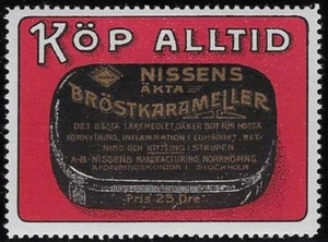 Sweden Cinderella stamp: Always take Nissen's Cough Drops, 1920s - cw58.40 - Picture 1 of 1
