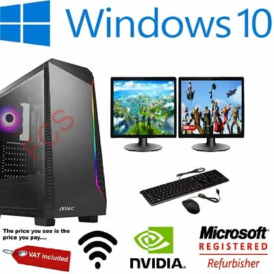 Gaming PC Bundle Intel Quad Core 8GB 1TB Windows 10 GT710 DUAL SCREEN Budget  - Image 1 of 4