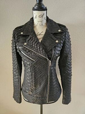 Custom Made Damen Original Drachen Python Leder Biker Moto Jacke - Brandneu - Bild 1 von 4