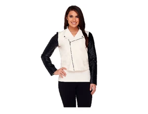 View by Walter Baker Jacket with Faux Leather Quilted Sleeves,White/Black,Plus24 - Picture 1 of 5