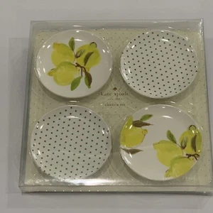 Kate Spade Zitrone Melamin 4 Zoll Untersetzer 4er Set Gepunktet Neu - Bild 1 von 6
