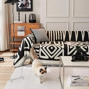 Boho Sofa Covers for Dogs Black Couch Sofa Covers for 3 Cushio (71"x118",Size:L) - Picture 1 of 7