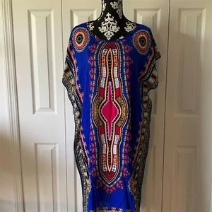 Women's African Dashiki Kaftan Maxi Dress Multicolor One Size - Picture 1 of 9