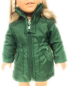 Green Nylon Jacket Coat with Fur Trim for 18 inch American Girl Doll Clothes 