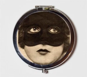 Flapper Art Deco in Mask 1920s Compact Mirror Make Up Pocket Mirror Cosmetics - Picture 1 of 2