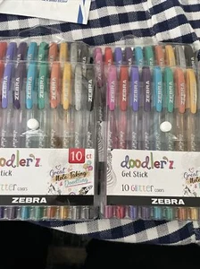 4 X Zebra Doodler’z Gel Stick 10 Glitter Clean Great For Note Taking & Doodling - Picture 1 of 8
