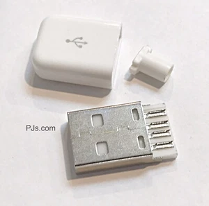 White Male USB Connector USB 2.0 Plug Adapter DIY Type-A 5P - Picture 1 of 2