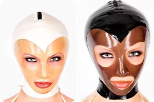 Latex Rubber Hood Sexy Girl Mask Transparent Facial Back Zipper Club Party BDSM - Picture 1 of 9
