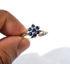 Blue Sapphire Round Cut Gemstone 925 Solid Silver Women Flower Designer Ring