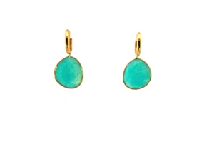 14K Yellow Gold Natural Amazonite Dangle/Drop Earrings - Picture 1 of 1