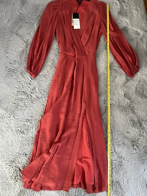 卤素连衣裙 Rust Rooibos 雪纺开衩 Midi 女式 XXS 码全新带标签 — 第 1/4 张图片