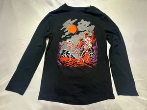 Cat &Jack Size 8 Med YOUTH HALLOWEEN BLACK SKELETON T-Shirt Long Sleeve - Picture 1 of 5