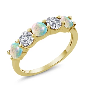 1.29 Ct   White Simulated Opal G/H Lab Grown Diamond 18K Yellow Gold Plated - Picture 1 of 6