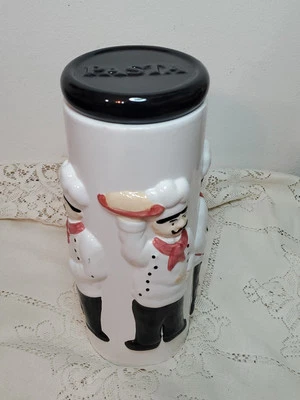 ceramic pasta spaghetti canister/holder italian chef design  12 By 6 Inch. RARE - Image 1 of 4