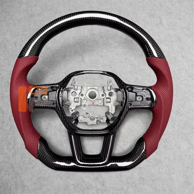 Steering Wheel for Honda Civic 2022-2025 Black Carbon Fiber Red Leather Custom Foto 1 de 4