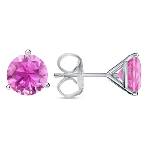 1.5 Ct Round Pink Created Diamond Earrings Stud Real 14K White Gold Martini Push - Picture 1 of 3