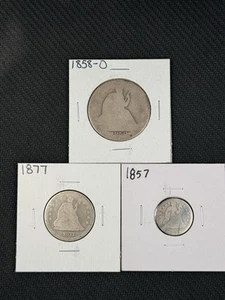 🔥 Seated Coin Lot ( Potential P01 Grade) 1858-O Half, 1877 Quarter, 1857 Dime - Picture 1 of 7