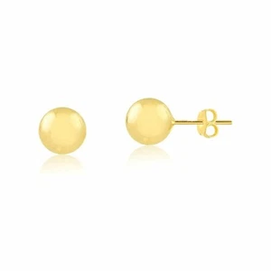 18k Solid Gold Ball 7 mm Butterfly Backs Stud Earrings for Girls and Women - Picture 1 of 7