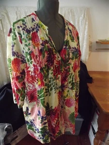 LA CERA floral TUNIC TOP thin cotton TUXEDO PLEATS SIZE XL - Picture 1 of 12